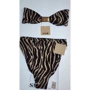 SAME Los Angeles Two-Piece Bikini Womens Large  Zebra Print Bottom High Rise
